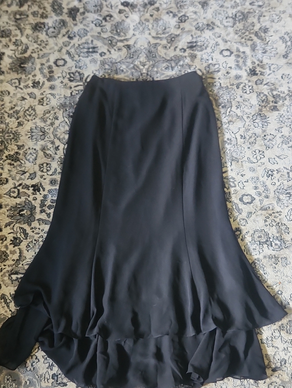 Whimsigoth Black Tiered Chiffon Maxi Skirt Mesh Hem Size 12